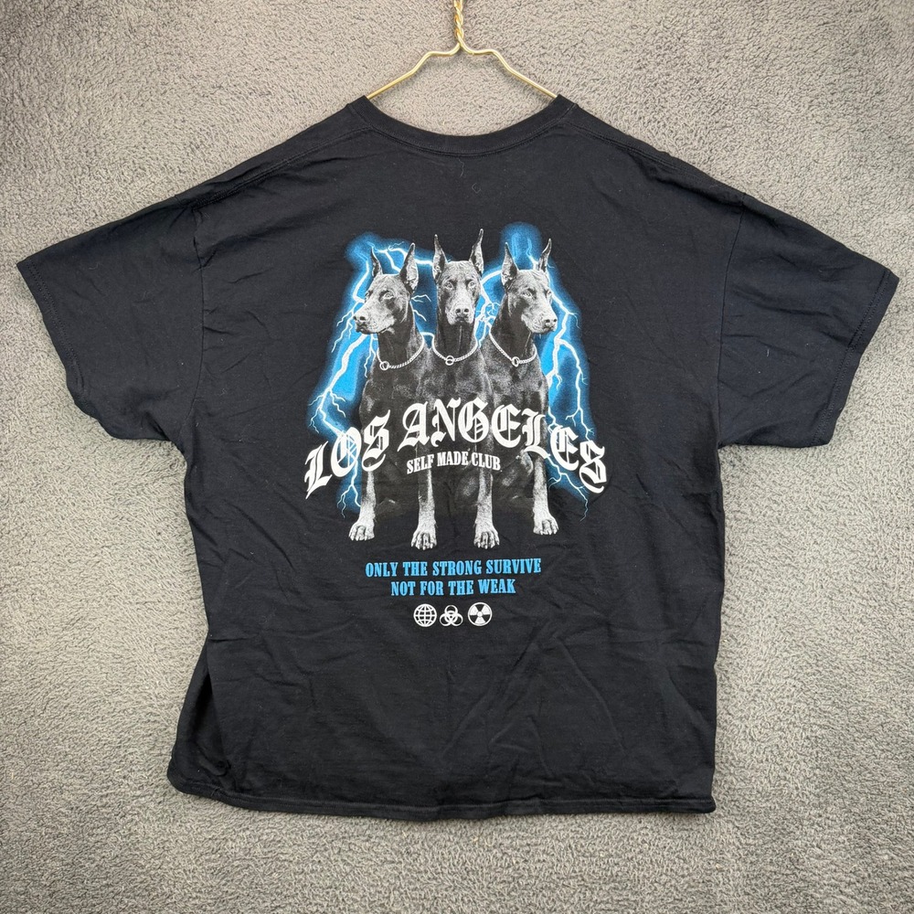 Popular Poison Mens 2XL Black LA Doberman Lightning Graphic T-Shirt Cotton Tee